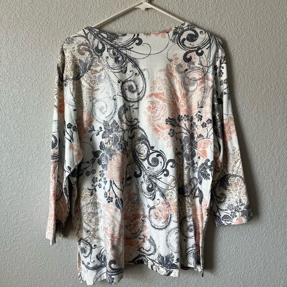 Y2K studded goth Floral paisley Print Women's Top L cotton blend - Picture 3 of 4